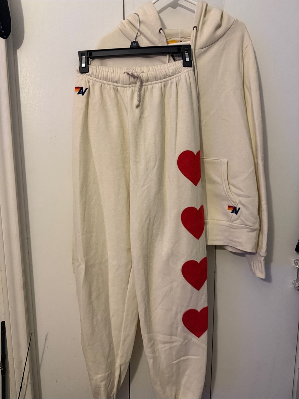 Aviator Nation Cream SET with Red Heart Embroidery!!